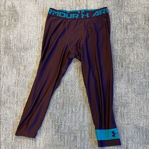 Under Armour Purple Compression Unisex Leggings Teal Accents Youth XL Athleisure